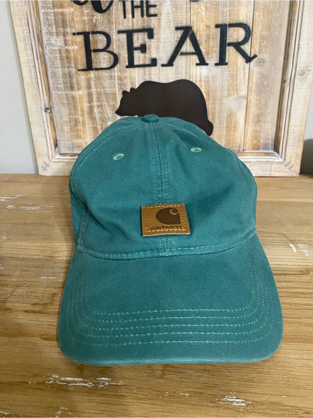 Carhartt Teal-Green Canvas Cap with Leather Logo Patch